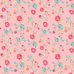 Calico Cowgirls Pink Floral & Vines Yardage by Lori Woods for Poppie Cotton Fabrics