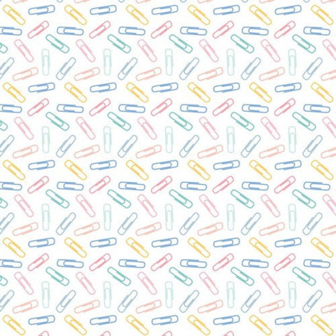 Teachers Rule White Paperclips yardage by Camelot Fabrics