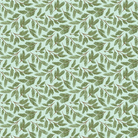 Prairie Christmas Teal Pine Boughs Tree Yardage by Amanda Grace for Poppie Cotton Fabrics