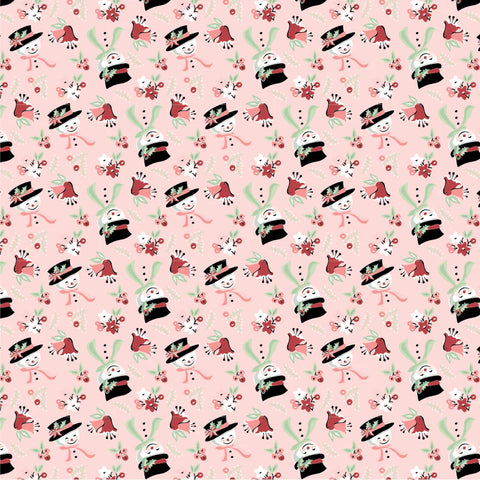 Frost And Flurry Pink Snow Tossed Yardage by Sheri McCulley for Poppie Cotton Fabrics