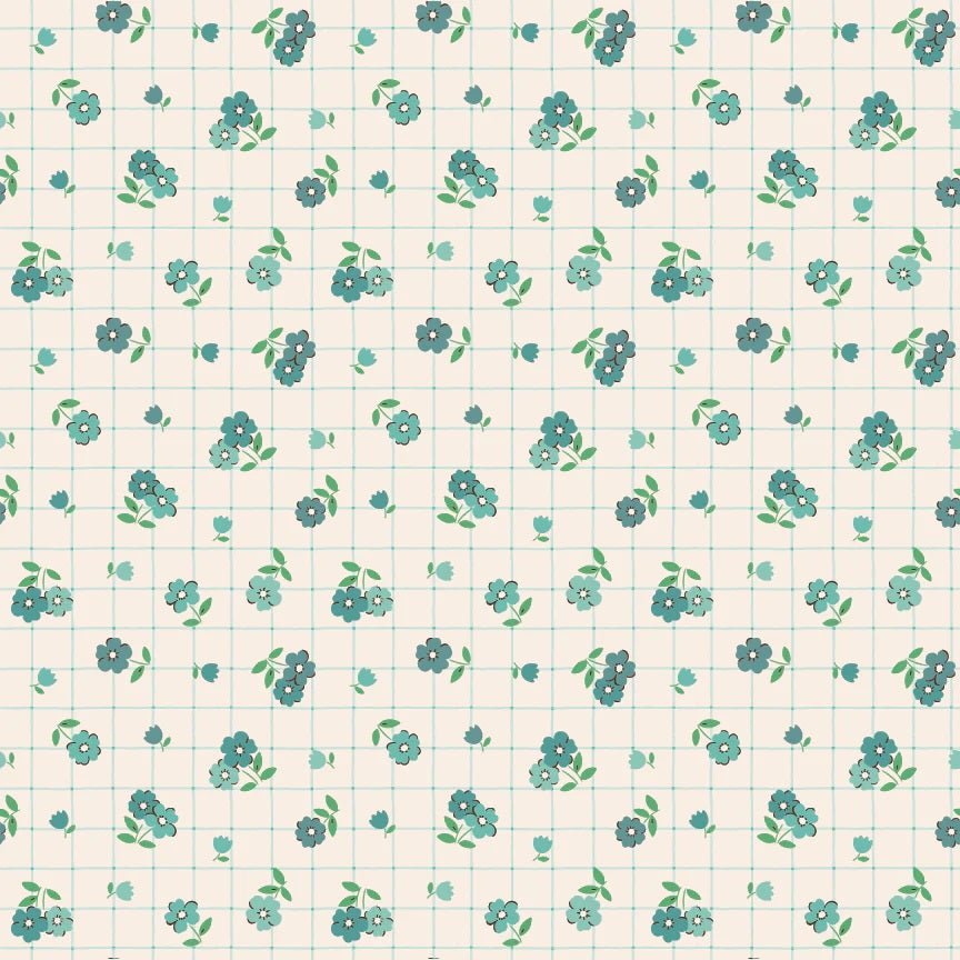 Farmhouse Fancy Teal Tea Towel Yardage by Elea Lutz for Poppie Cotton Fabrics