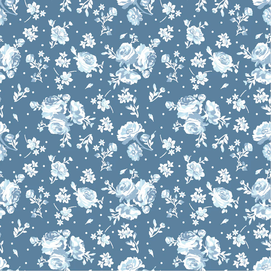 Elise Denim Vintage Rose Yardage by Terri Henson for Poppie Cotton Fabrics