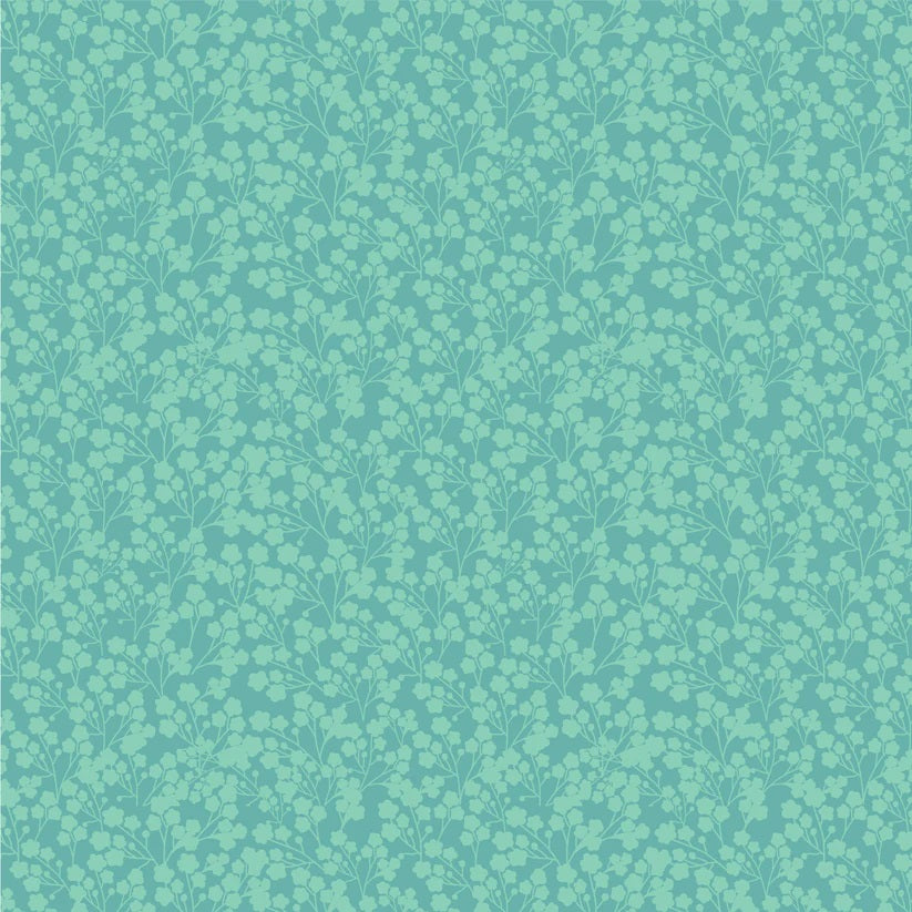 Calico Cowgirls Teal Wildflowers Yardage by Lori Woods for Poppie Cotton Fabrics