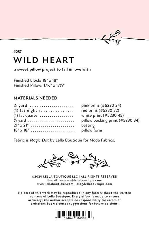 Wild Heart Pillow Pattern by Lella Boutique