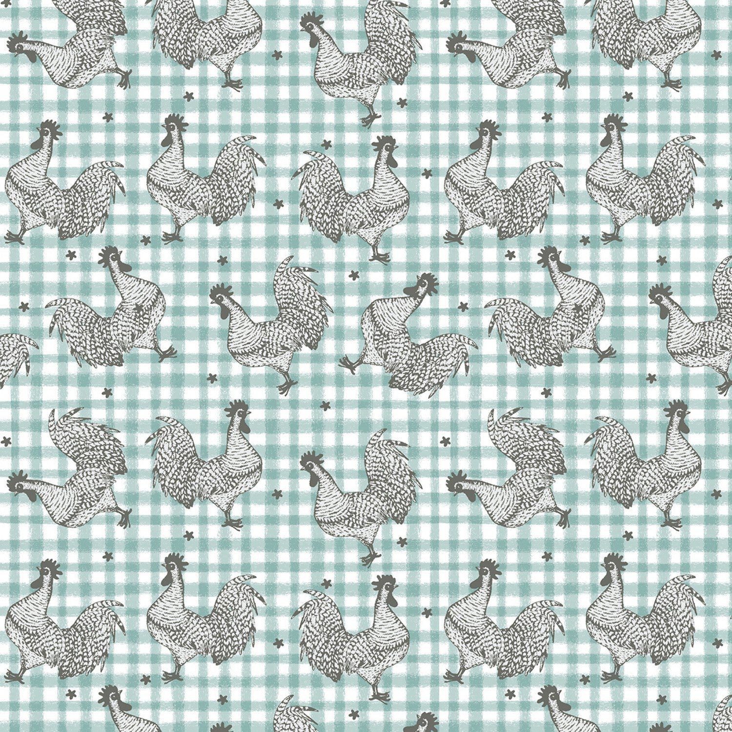 Farm Fresh Turquoise Roost yardage by Jessica Flick for Benartex Fabrics