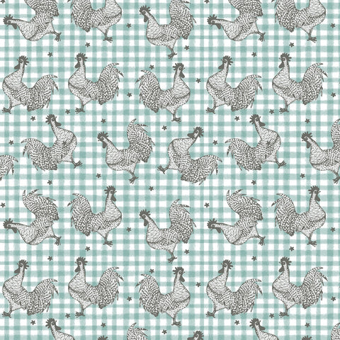 Farm Fresh Turquoise Roost yardage by Jessica Flick for Benartex Fabrics