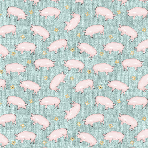 Farm Fresh Turquoise Hog Heaven yardage by Jessica Flick for Benartex Fabrics