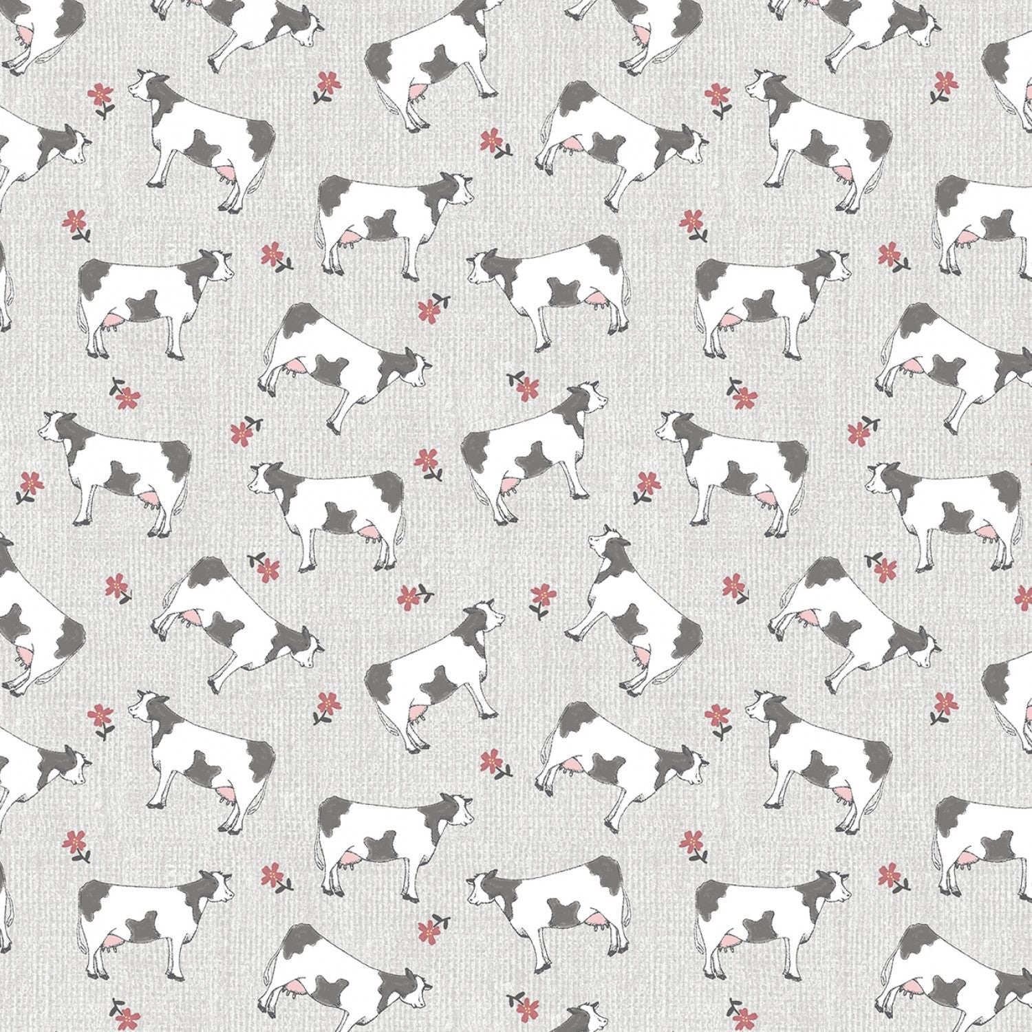 Farm Fresh Light Grey Cows yardage by Jessica Flick for Benartex Fabrics