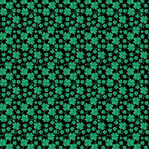 Luck Of The Gnomes Black Mini Clovers Yardage by Andi Metz for Benartex