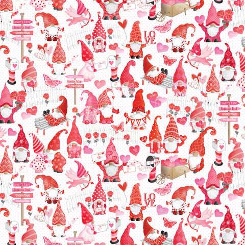 Be My Gnomie White Valentine Valley Yardage by Andi Metz for Benartex