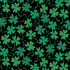 Luck Of The Gnomes Black Lucky Shamrocks Yardage by Andi Metz for Benartex