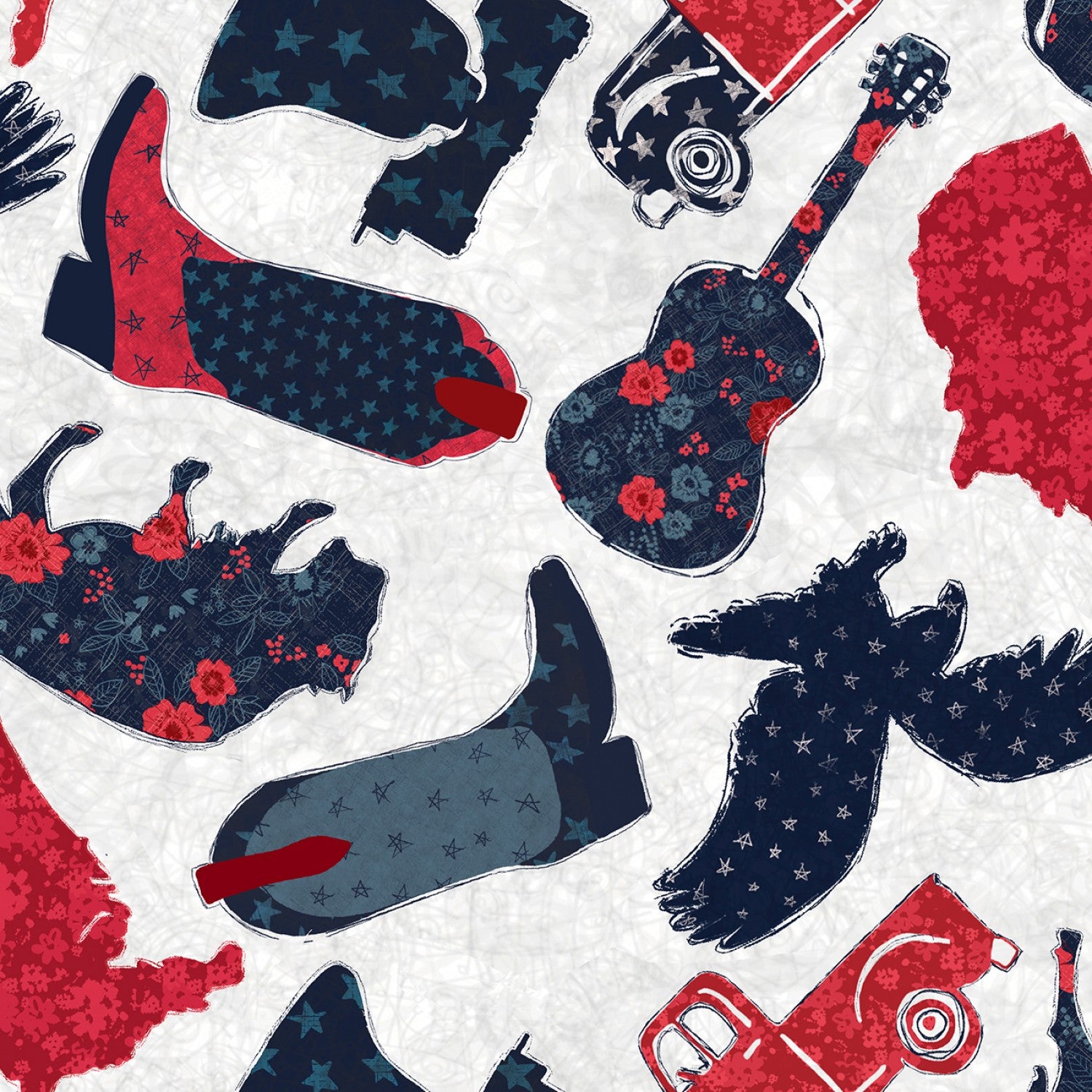 American Dreamer White Americana Toss Yardage by Amylee Weeks for 3 Wishes Fabric