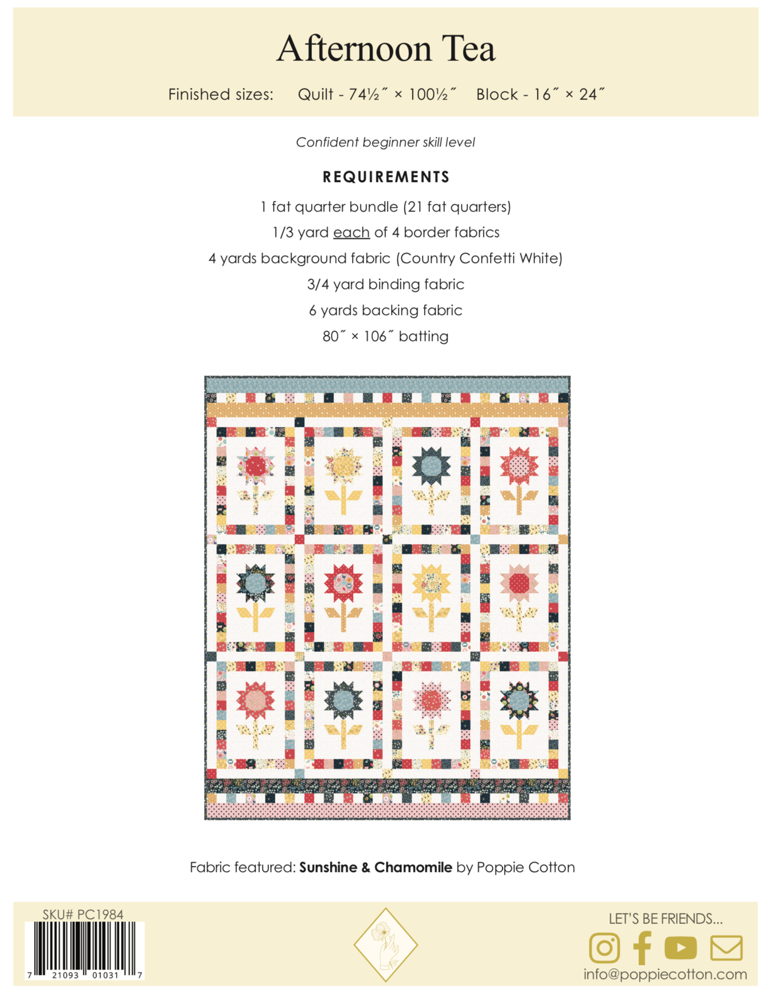 Afternoon Tea Quilt Pattern by Poppie Cotton Fabrics