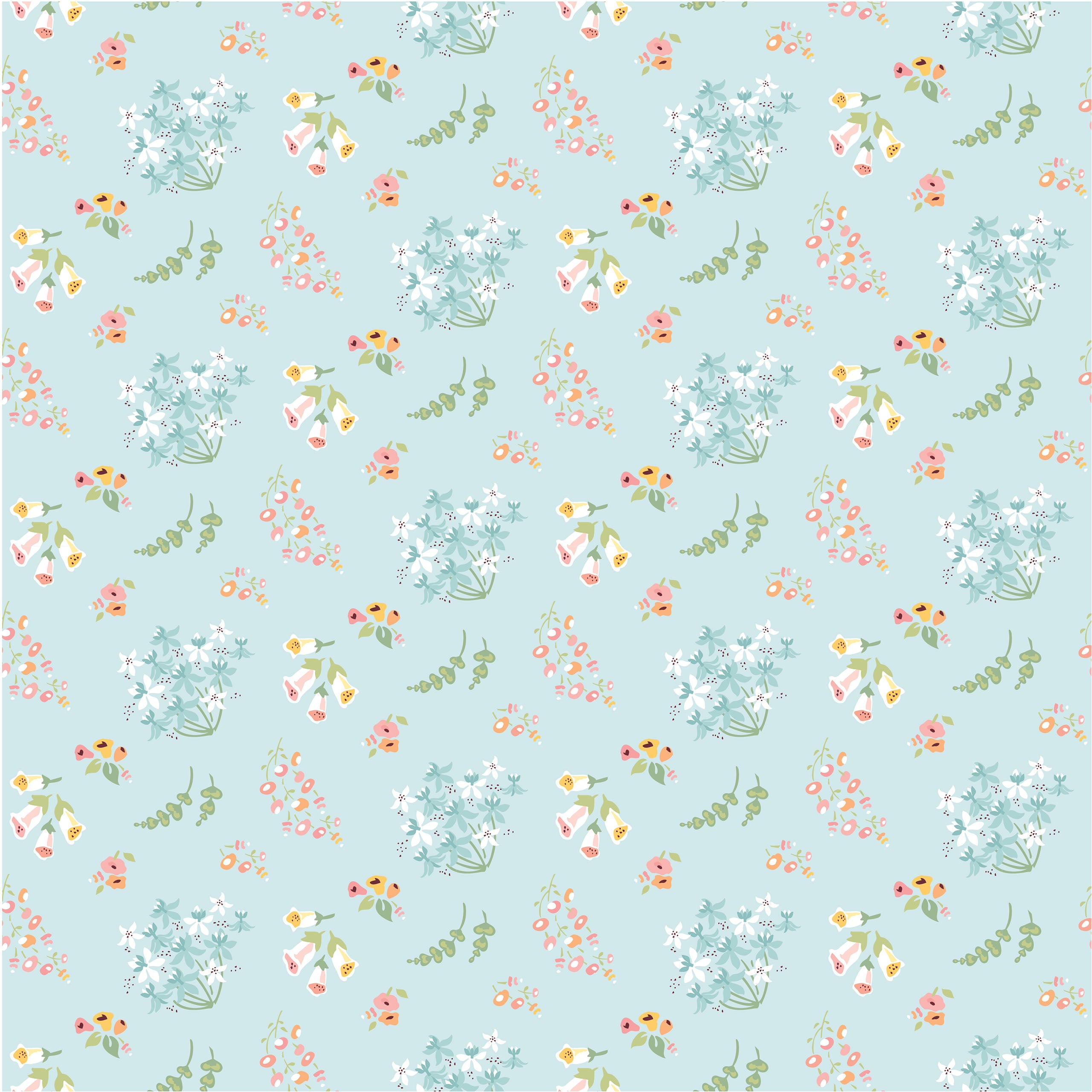 Hollyhock Lane Teal Bloom Yardage by Lori Woods for Poppie Cotton Fabrics