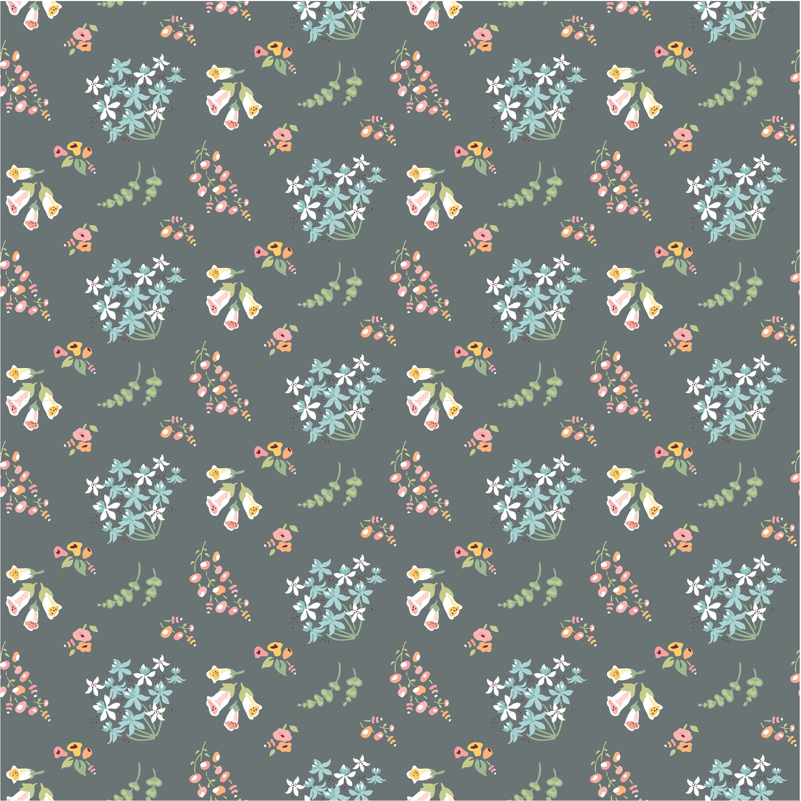 Hollyhock Lane Gray Bloom Yardage by Lori Woods for Poppie Cotton Fabrics