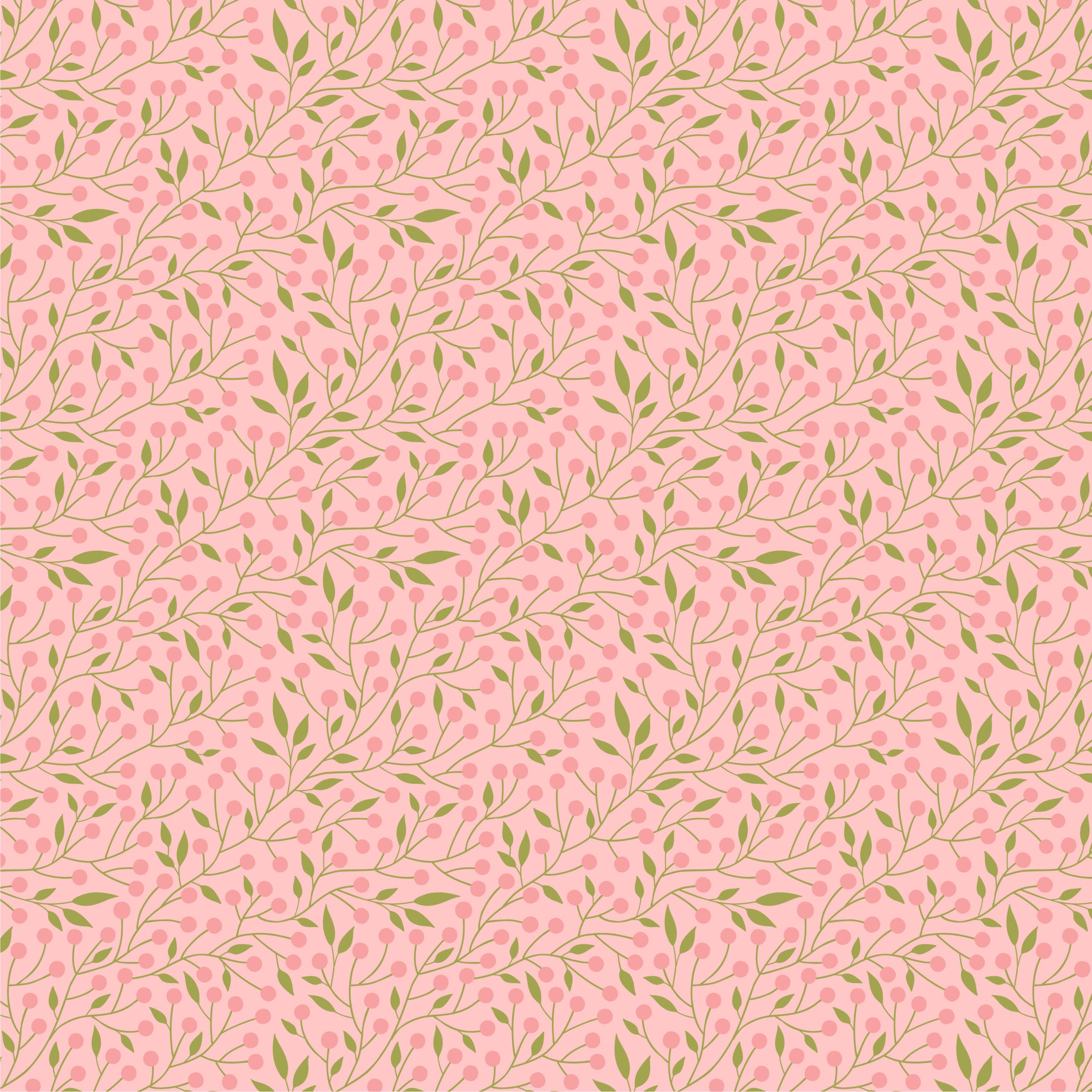 Sunshine And Chamomile Pink Berry Thicket Yardage by Lori Woods for Poppie Cotton Fabrics