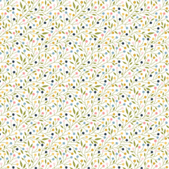 Sunshine And Chamomile White Berry Thicket Yardage by Lori Woods for Poppie Cotton Fabrics