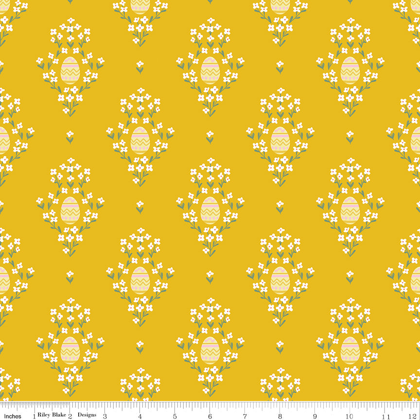 Easter Egg Hunt Mustard Eggs Yardage by Natalia Juan Abello for Riley Blake Designs