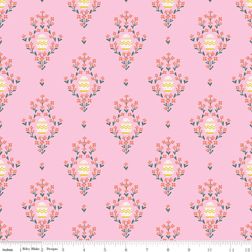 Easter Egg Hunt Pink Eggs Yardage by Natalia Juan Abello for Riley Blake Designs