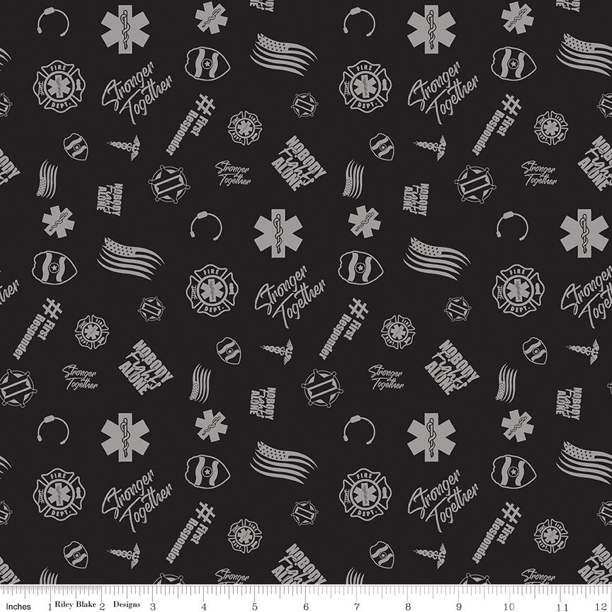Nobody Fights Alone Black Tossed Yardage by Riley Blake Designs