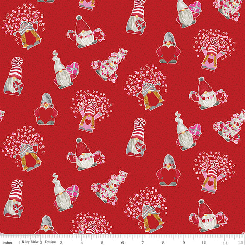 Gnomes In Love Red Toss Yardage by Tara Reed for Riley Blake Designs