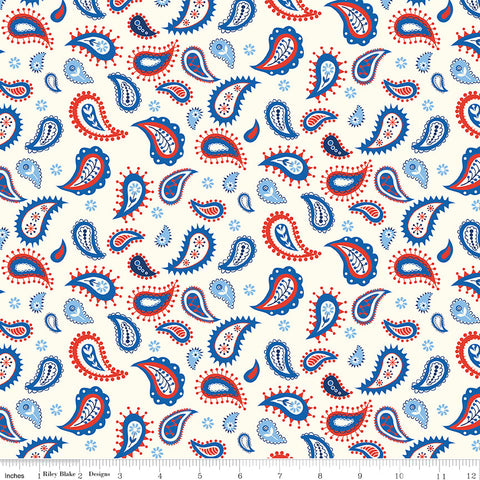 Red White & Bang! Cream Paisley Yardage by Sandy Gervais for Riley Blake Designs