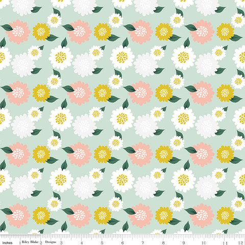 Hibiscus Mint Flowers Yardage by Simple Simon and Co. for Riley Blake Designs