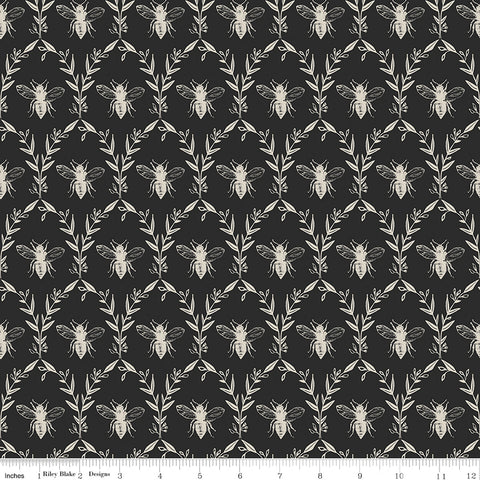Honey Bee Black Damask Yardage by My Mind's Eye for Riley Blake Designs