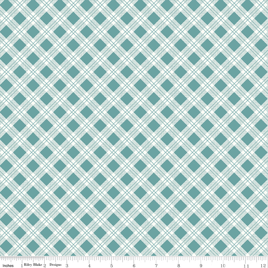 Bee Plaids Teal Scarecrow Yardage by Lori Holt for Riley Blake Designs