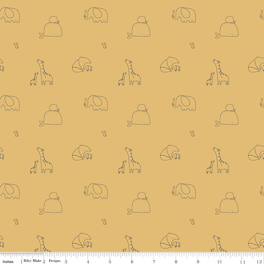 Little Things Mustard Animals Yardage by the RBD Designers for Riley Blake Designs