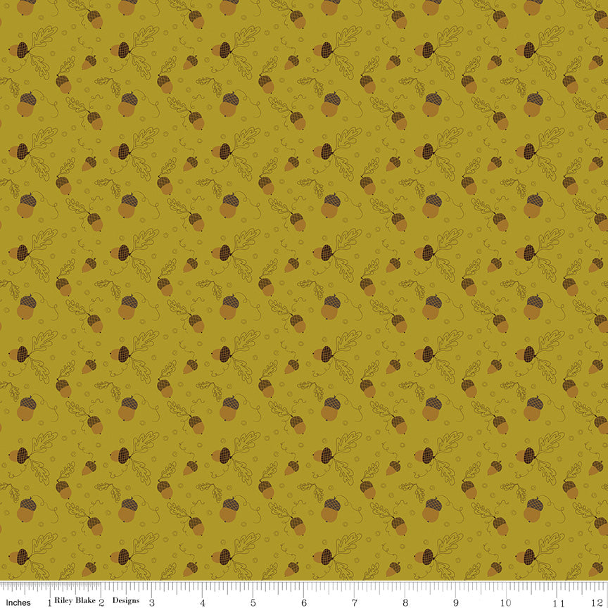 Awesome Autumn Olive Acorns Yardage by Sandy Gervais for Riley Blake Designs