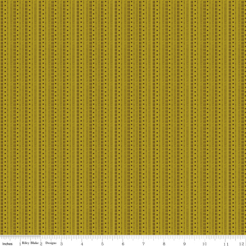 Awesome Autumn Olive Stripes Yardage by Sandy Gervais for Riley Blake Designs
