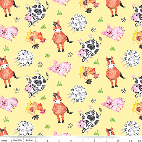 BOLT END 27” Coloring On The Farm Yellow Animals Yardage by Riley Blake Designs