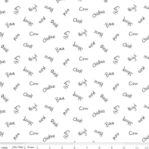Coloring On The Farm White Words Yardage by Riley Blake Designs