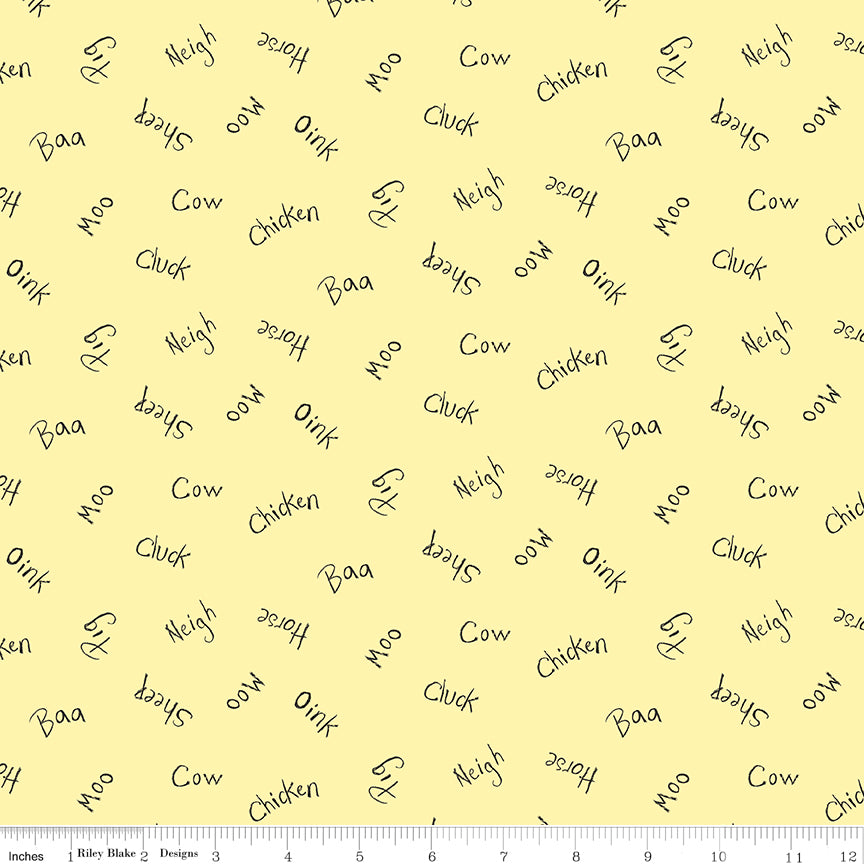Coloring On The Farm Yellow Words Yardage by Riley Blake Designs