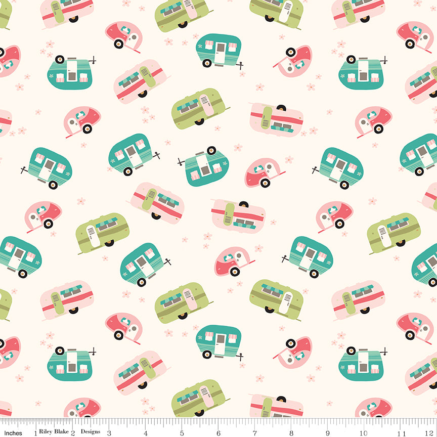 Glamp Camp Cream Trailers Yardage by My Mind's Eye for Riley Blake Designs