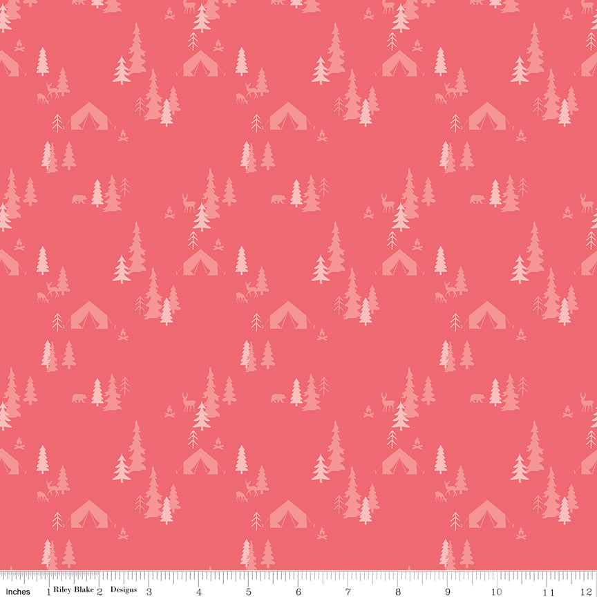 Glamp Camp Raspberry Tent Pines Yardage by My Mind's Eye for Riley Blake Designs