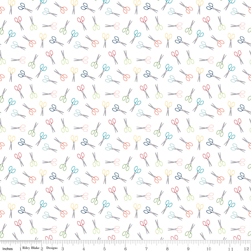 Sew Much Fun White Scissors Yardage by Echo Park Paper for Riley Blake Designs