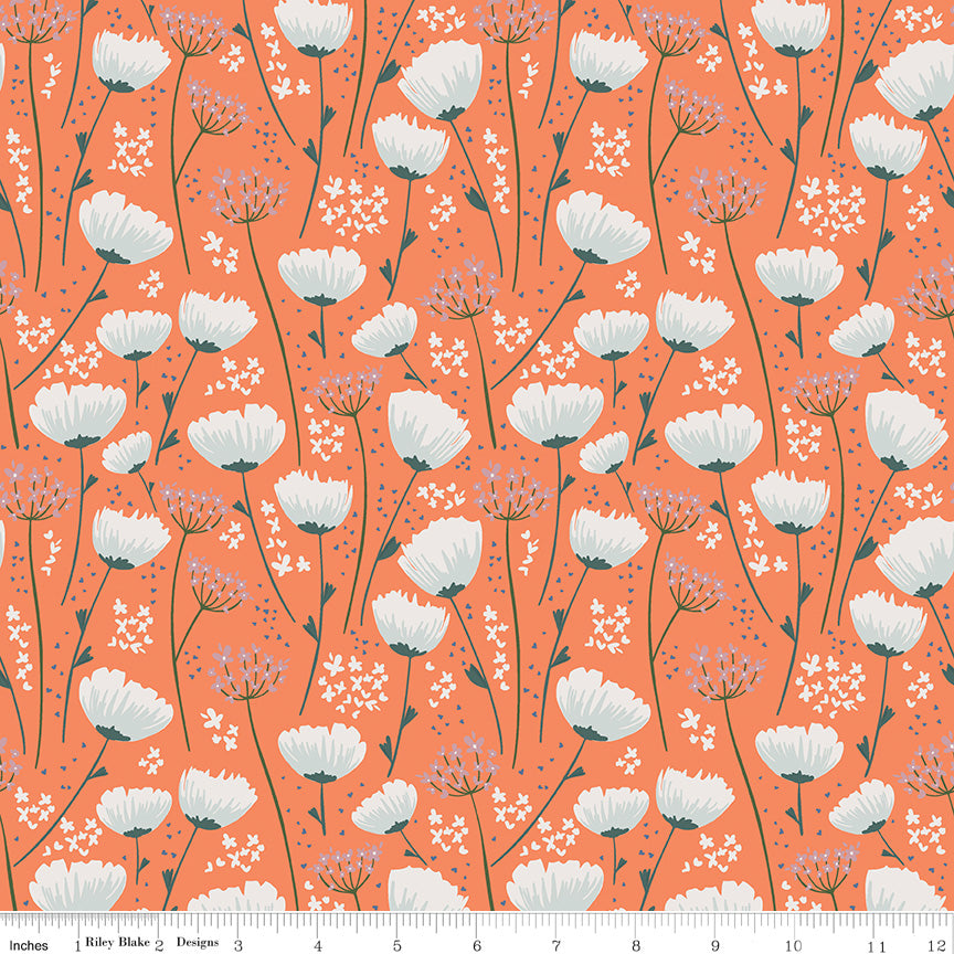 With A Flourish Salmon Floral Yardage by Simple Simon and Co. for Riley Blake Designs