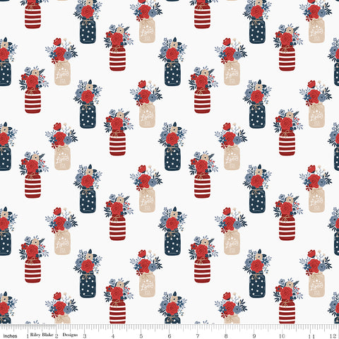Red White And True Off White Vases Yardage by Dani Mogstad for Riley Blake Designs