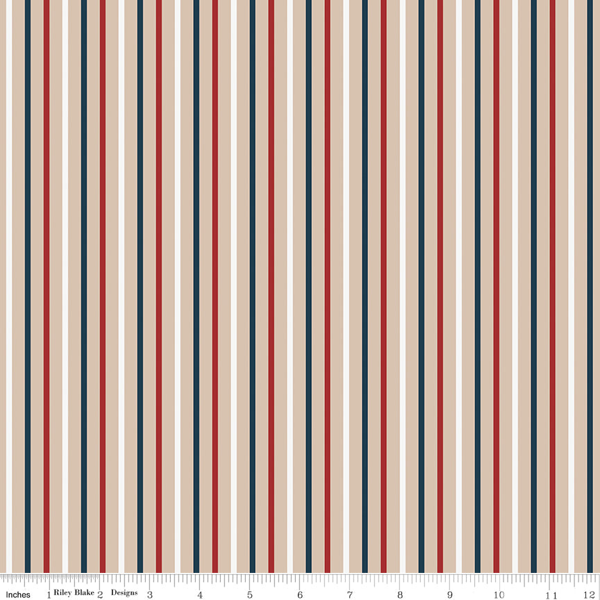 Red White And True Beach Stripes Yardage by Dani Mogstad for Riley Blake Designs