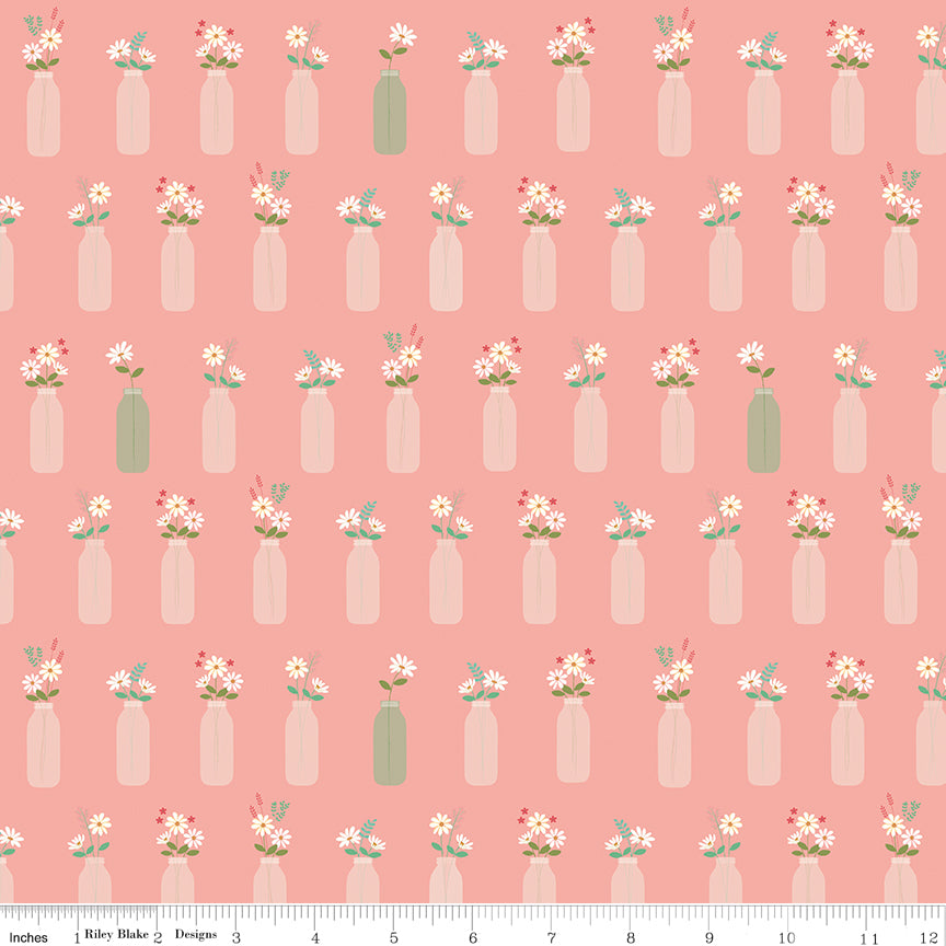 Sweet Acres Apricot Blush Vintage Milk Vases Yardage by Beverly McCullough for Riley Blake Designs