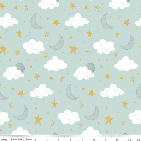 It's A Boy Aqua Stars & Moon Yardage by Echo Park Paper for Riley Blake Designs