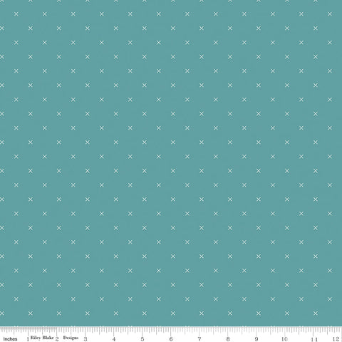 Bee Cross Stitch Riley Teal Yardage by Lori Holt for Riley Blake Designs