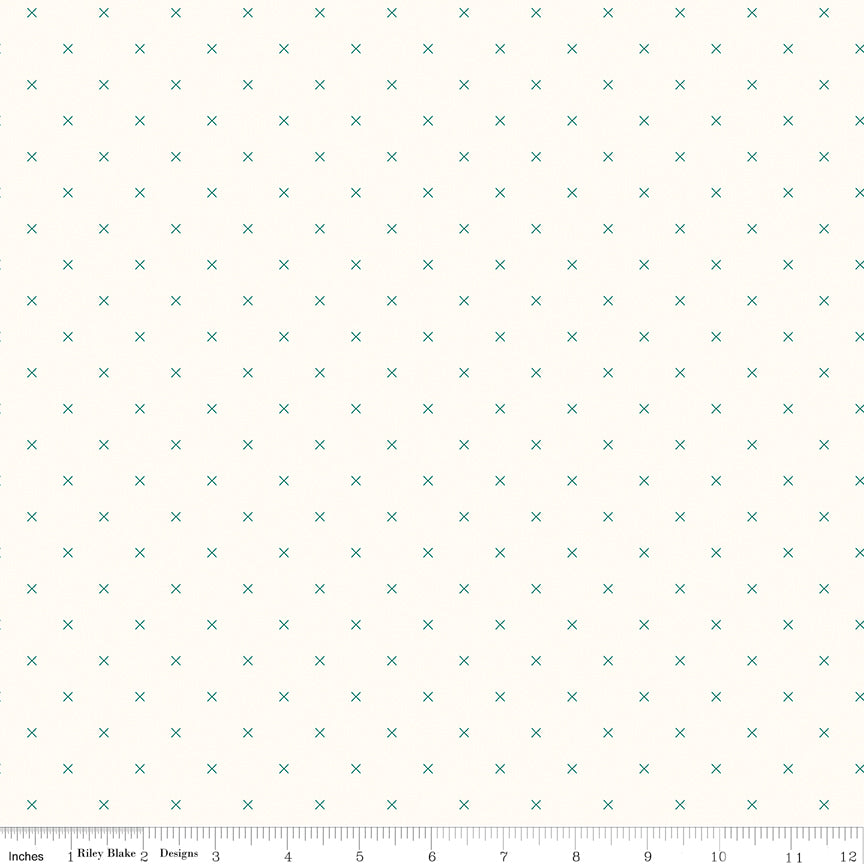 Bee Cross Stitch Cloud Jade Yardage by Lori Holt for Riley Blake Designs