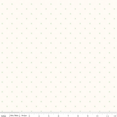 Bee Cross Stitch on Cloud Riley Green Yardage by Lori Holt for Riley Blake Designs