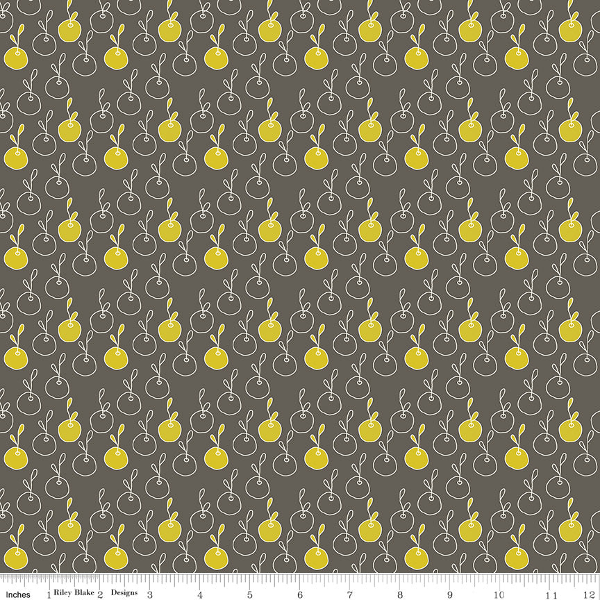 On The Bright Side Graphite Apples Yardage by Sandy Gervais for Riley Blake