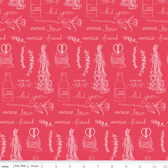 Idyllic Raspberry Text Yardage by Minki Kim for Riley Blake Designs