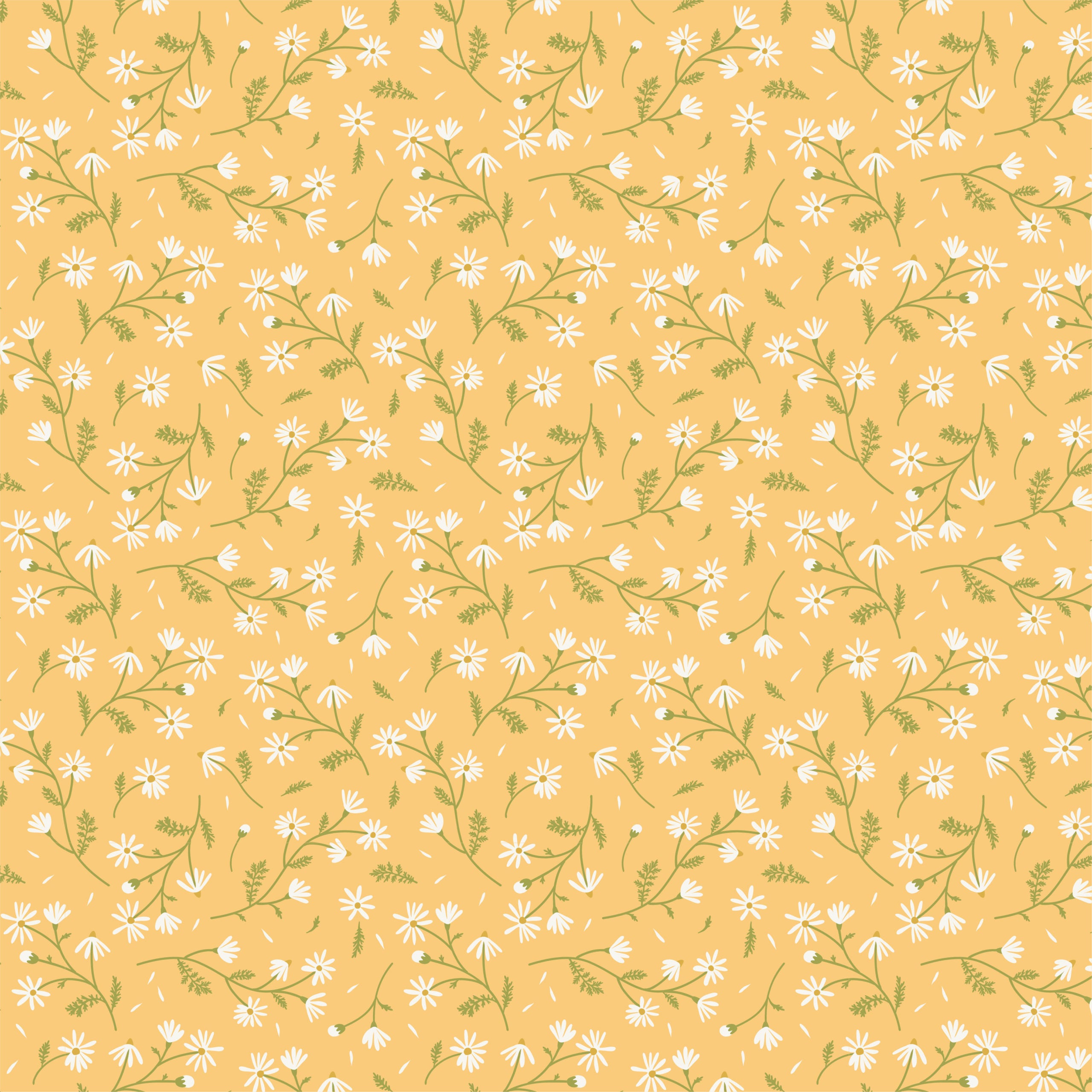 Sunshine And Chamomile Yellow Chamomile Yardage by Lori Woods for Poppie Cotton Fabrics
