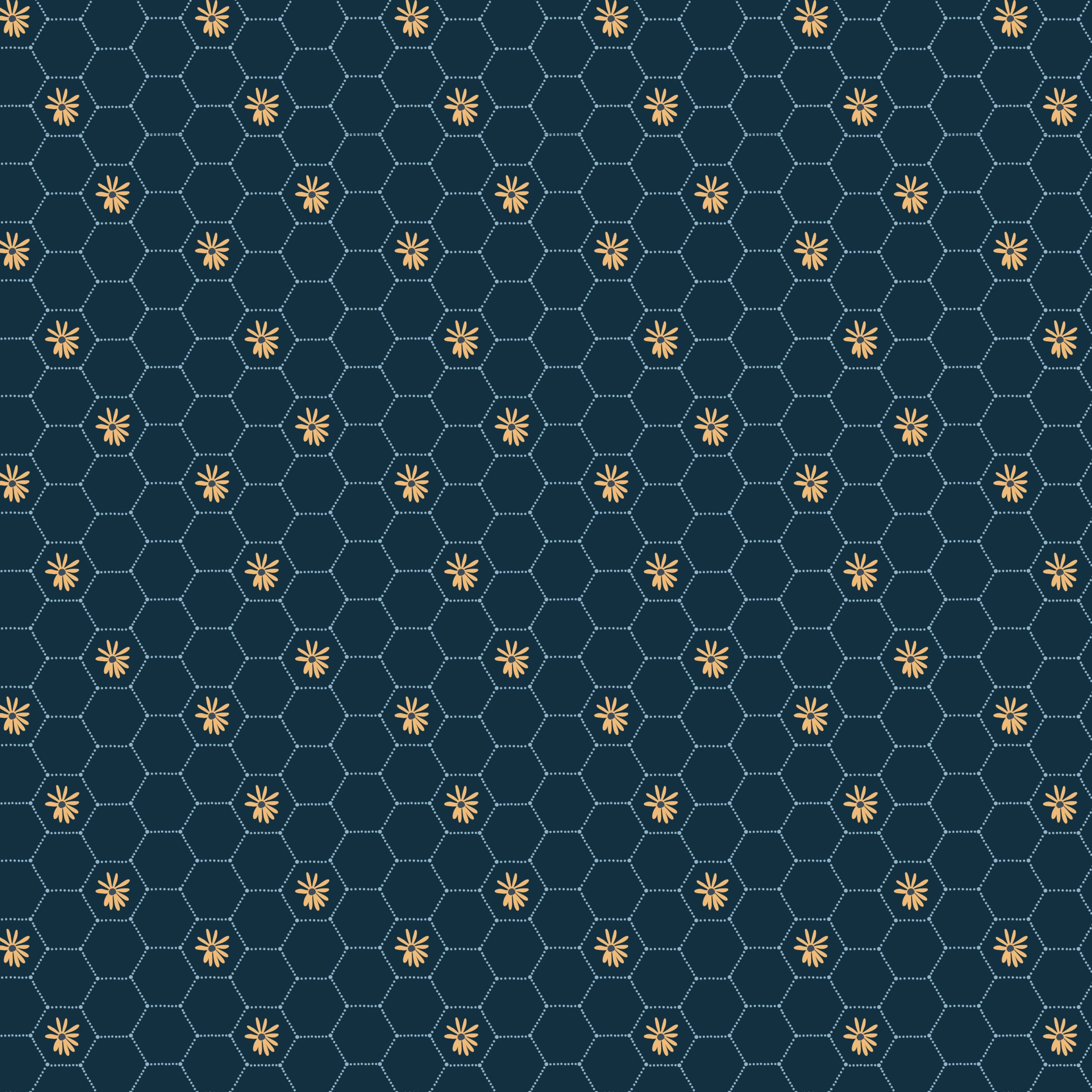 Sunshine And Chamomile Navy Honey Comb Yardage by Lori Woods for Poppie Cotton Fabrics